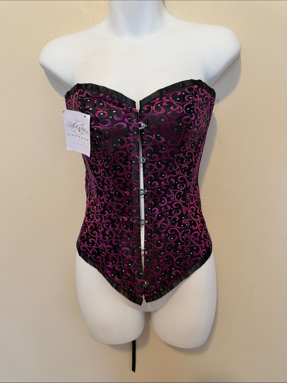 Daisy Strapless Black and Purple Brocade Corset